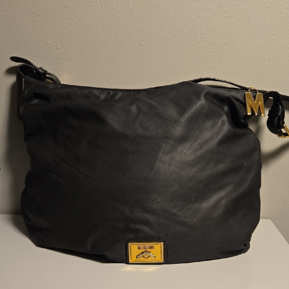 Moschino Black Messenger Bag with Gold Accents